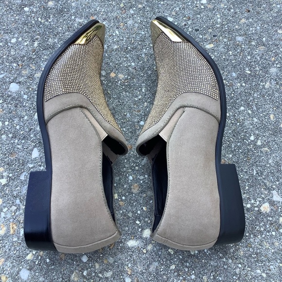 Bolano Mens Tuxedo Slip On Designer Dezzy Taupe Shoes Size 11 Rhinestones - Picture 6 of 10